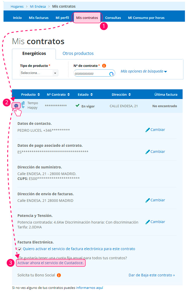 Imagen que muestra cómo activar CuotaDoce. Se explica en el texto a continuación