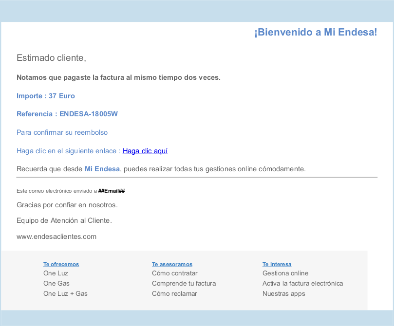 Capturas de los casos de phishing que ha habido usando el nombre de Endesa