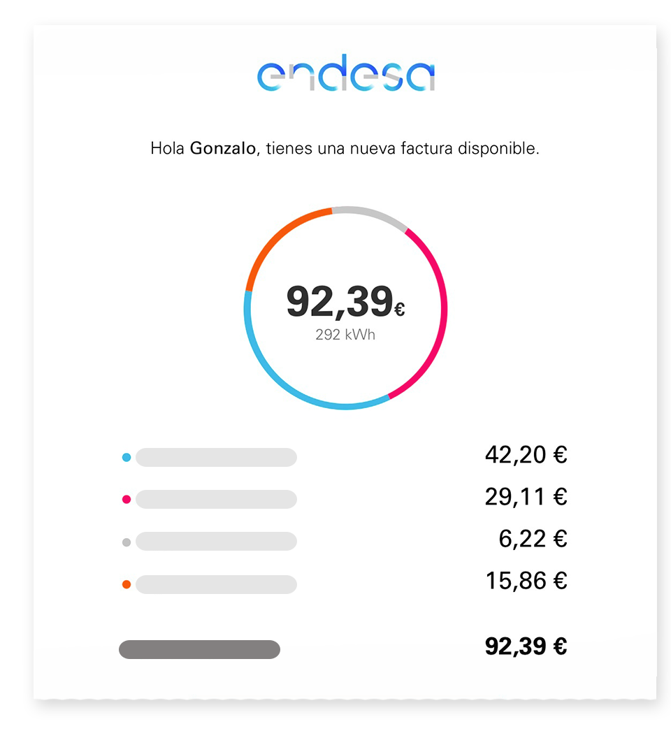 Customer Area screen: Endesa invoice