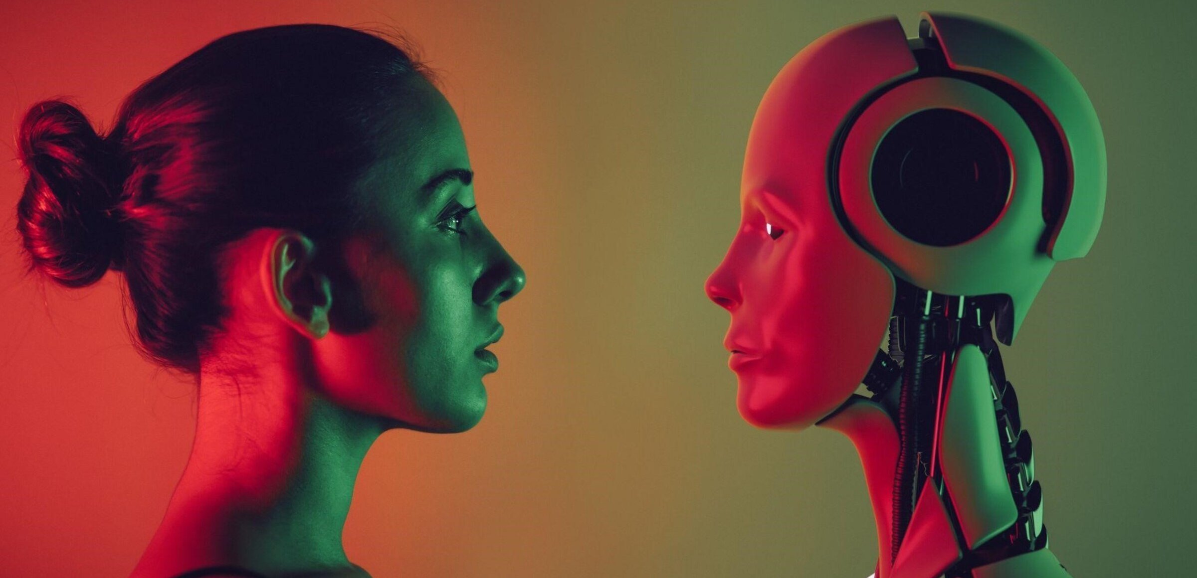 Imagen ilustrativa de un humano y un robot para introducir quién inventó la inteligencia artificial