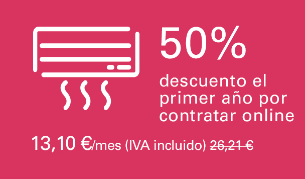 50% descuento el primer año por contratar online. 12,95 €/mes (IVA incluido). 25,89 €/mes el segundo año